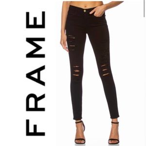 Frame Jeans Womens 27 Black Skinny Low Rise Dark Pants Distressed Denim